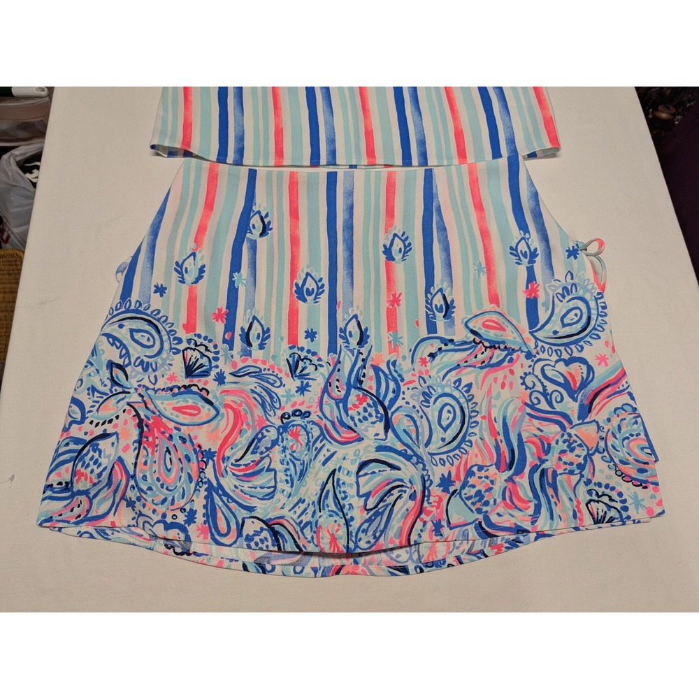Lilly Pulitzer Womens 2 Piece Set Top Skort Blue Pink Striped Paisley Size 12